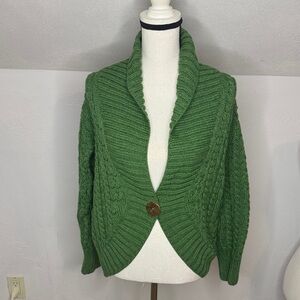 Blarney Woolen Mills Green 100% Merino Wool Cable Knit Women's Sweater Size M